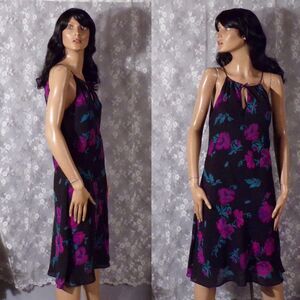 Vintage 2000s Dress Y2K Black Pink Halter Resort Summer Retro Boho Size Small